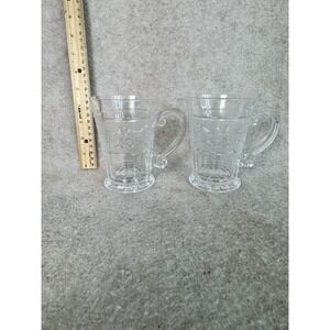 VINTAGE DUNCAN‎ & MILLER PRESSED GLASS SANDWITCH CLEAR 2 SPECIALITY COFFEE MUGS